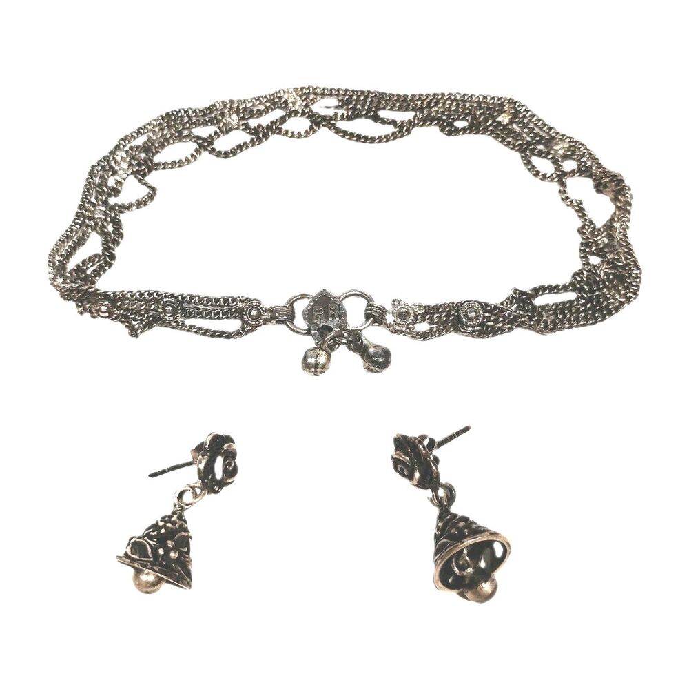 Vintage 90s Silver Anklet And Earrings Drape Chain PR Ghungroo Bell Earrings